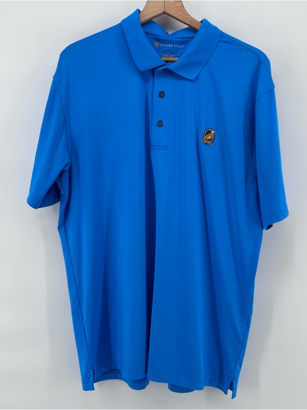 Oxford Golf‎ Polo Shirt Mens Large Blue Pheasant Logo Performance Resort